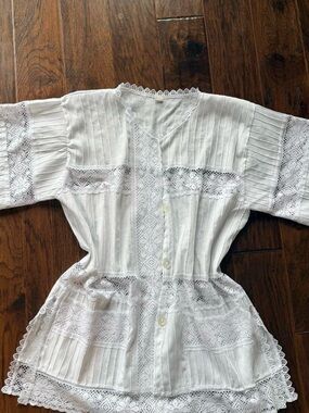 White Lace Button-Front Victorian Style Blouse